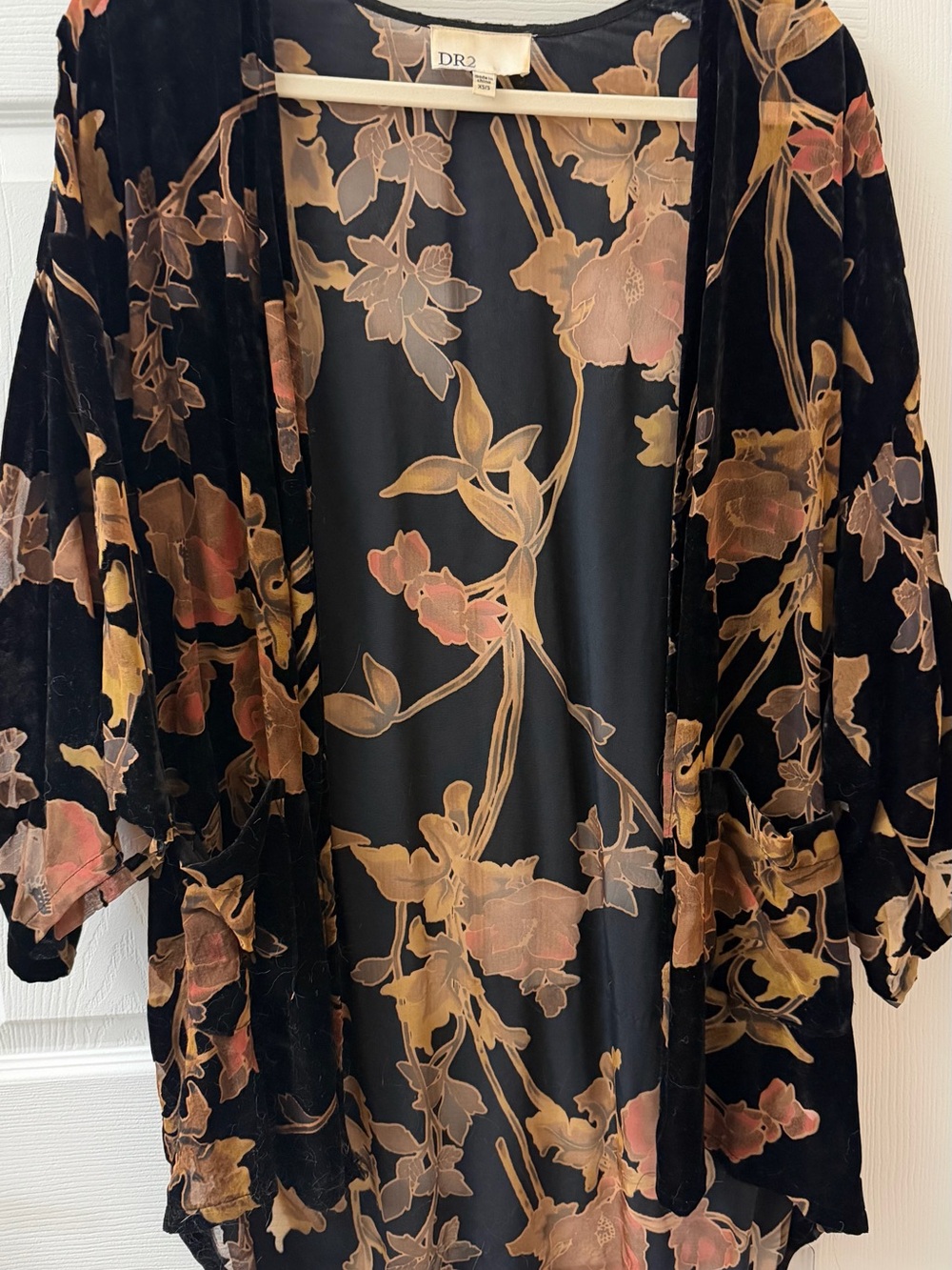 DR2 Black Velvet Floral Open Kimono with Floral print